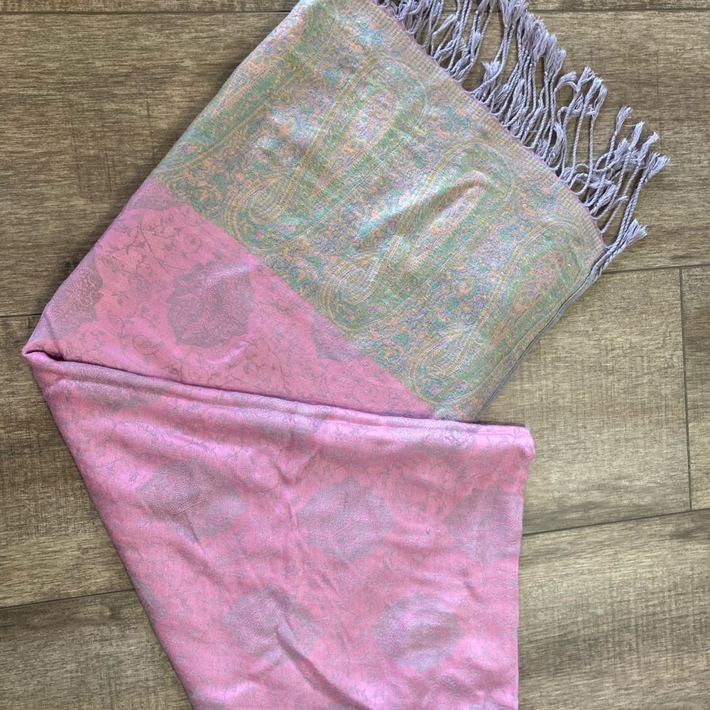 Pashmina Pink Paisley Wrap Scarf 100% pashmina